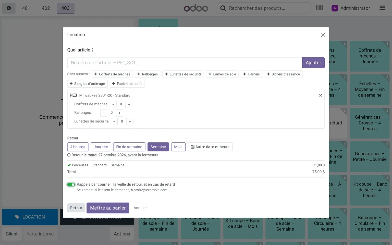 Consent box for email reminders, unchecked by default, checked at the customer's request